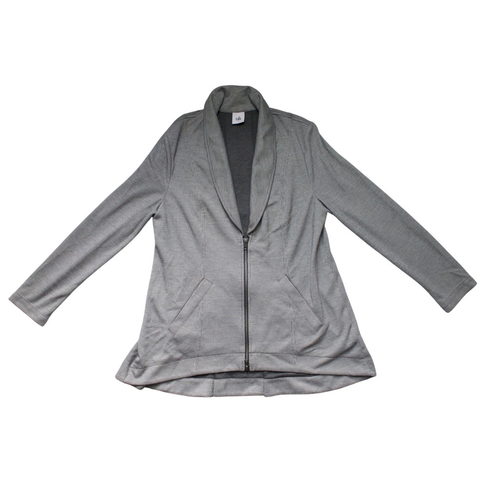 Cabi Drop Off Zip Back Blazerโ 5300 Jacket Womens L Gray Pinstripe Shawl Collar